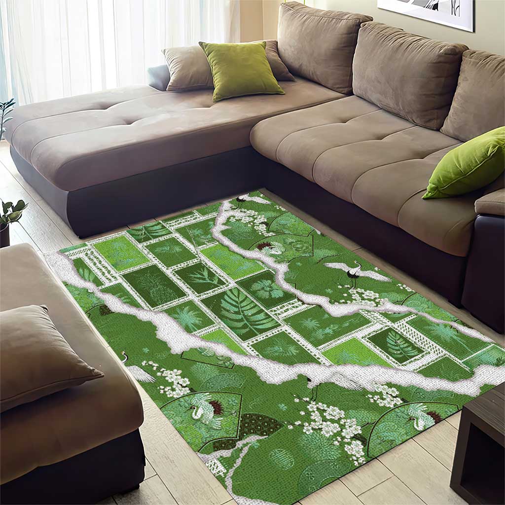 Hawaii Japanese Culture Sage Green Area Rug Spring Cranes Aloha Pattern LT01 - Polynesian Pride