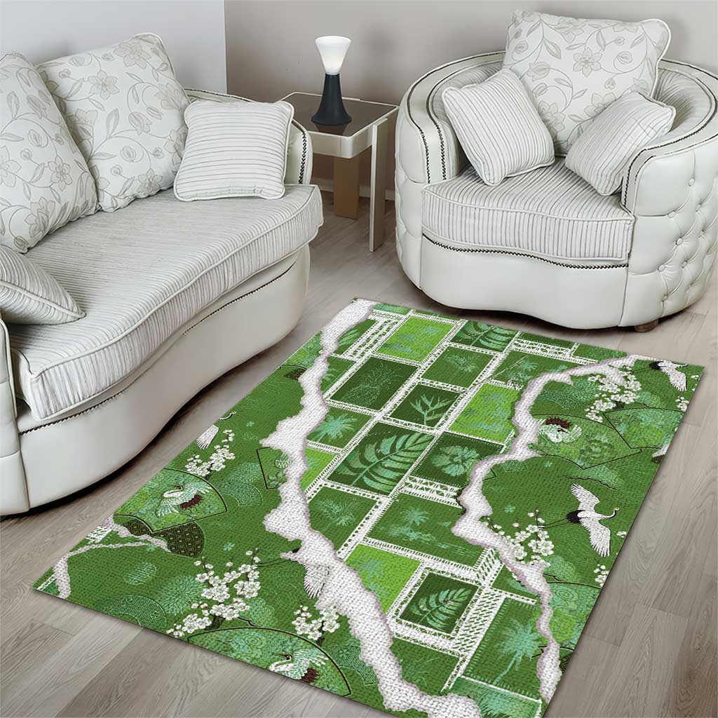 Hawaii Japanese Culture Sage Green Area Rug Spring Cranes Aloha Pattern LT01 - Polynesian Pride