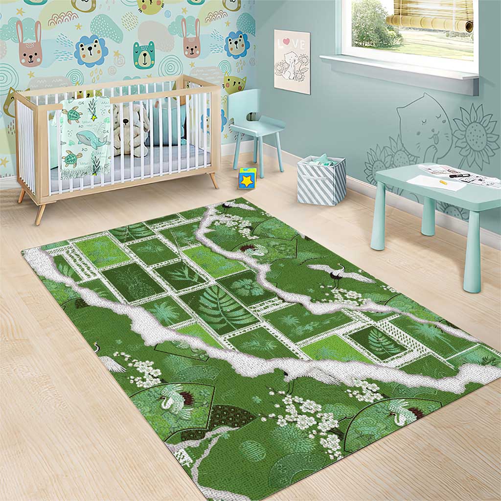 Hawaii Japanese Culture Sage Green Area Rug Spring Cranes Aloha Pattern LT01 - Polynesian Pride