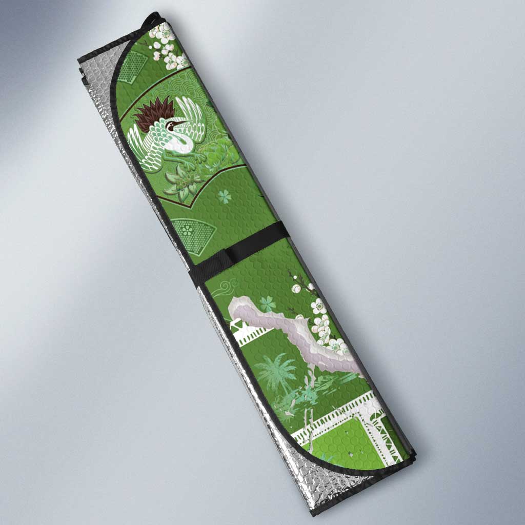 Hawaii Japanese Culture Sage Green Auto Sun Shade Spring Cranes Aloha Pattern LT01 - Polynesian Pride
