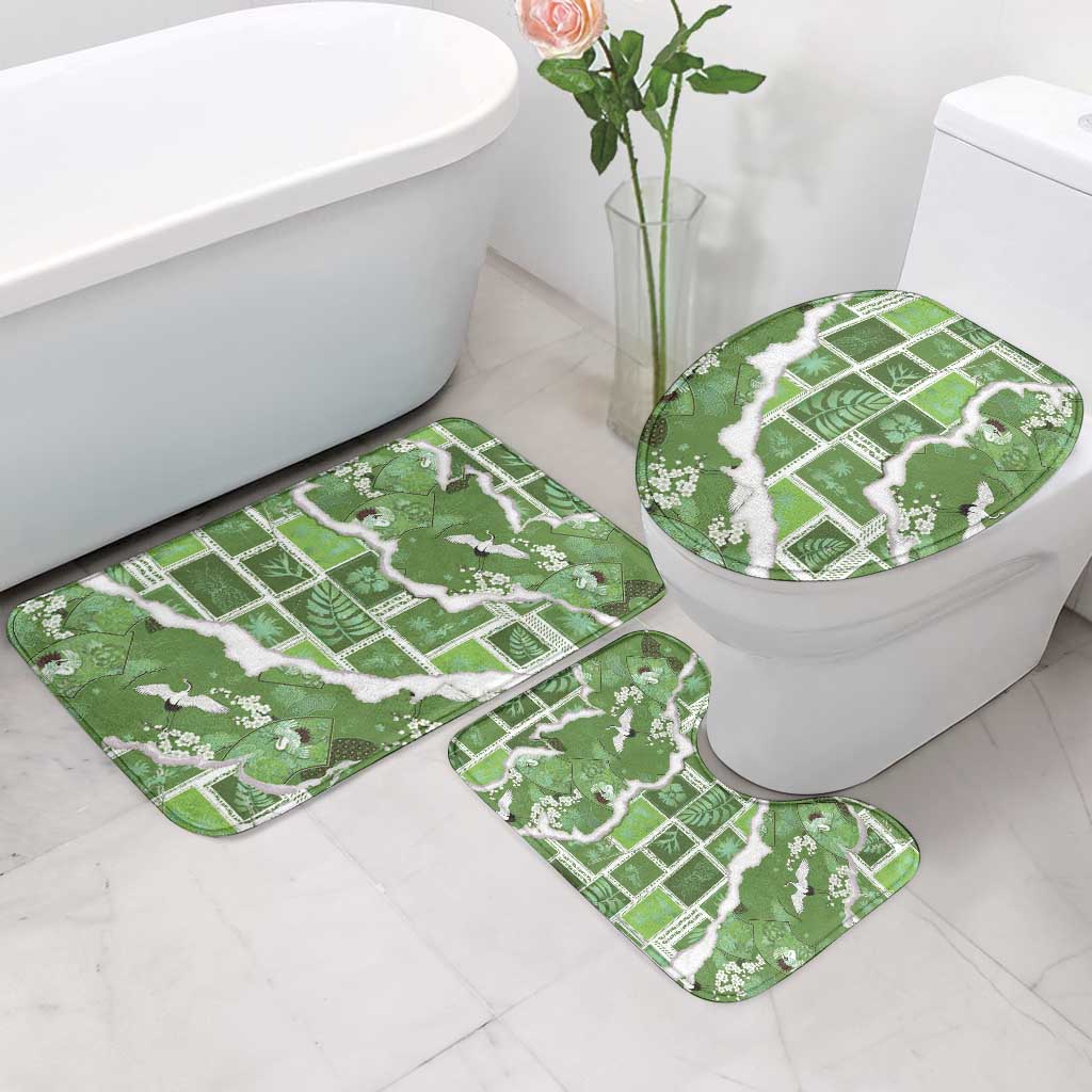 Hawaii Japanese Culture Sage Green Bathroom Set Spring Cranes Aloha Pattern LT01 - Polynesian Pride