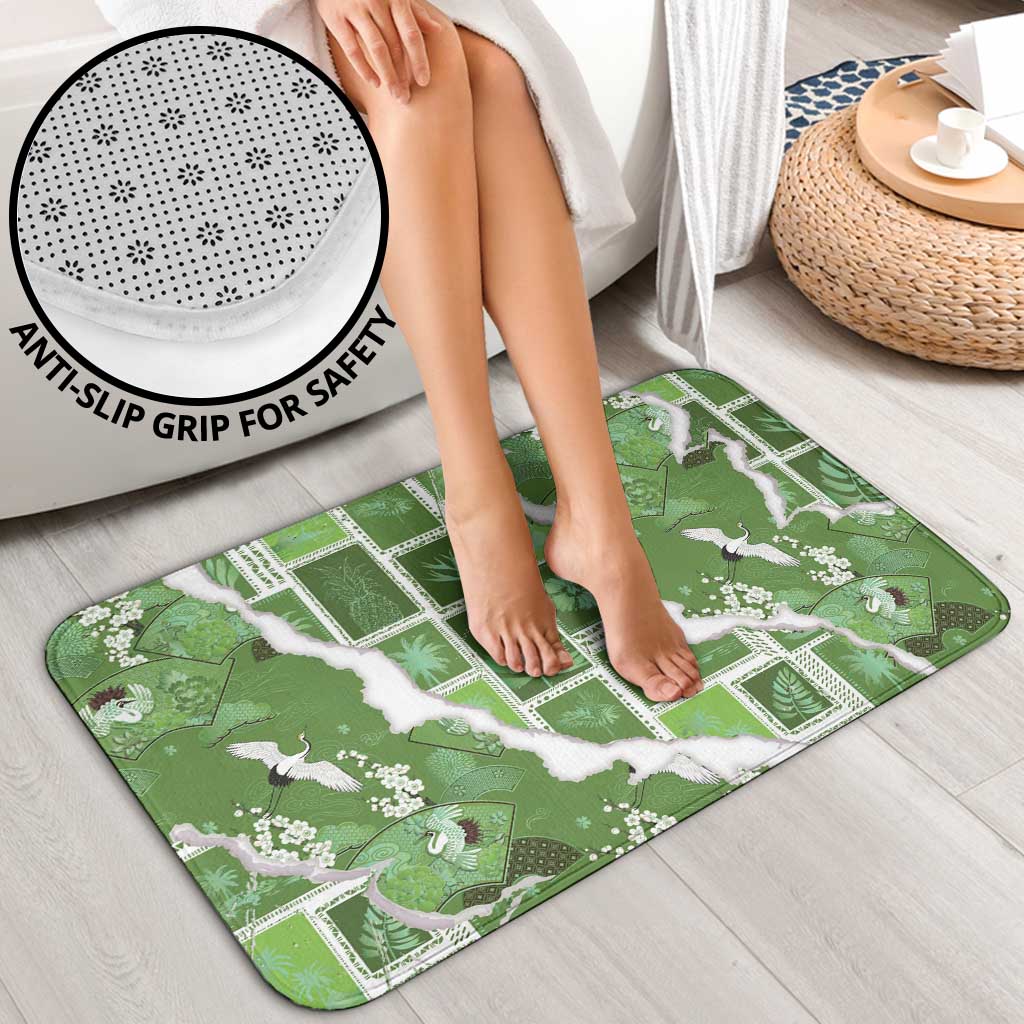 Hawaii Japanese Culture Sage Green Bathroom Set Spring Cranes Aloha Pattern LT01 - Polynesian Pride