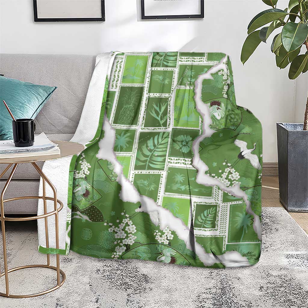 Hawaii Japanese Culture Sage Green Blanket Spring Cranes Aloha Pattern LT01 - Polynesian Pride