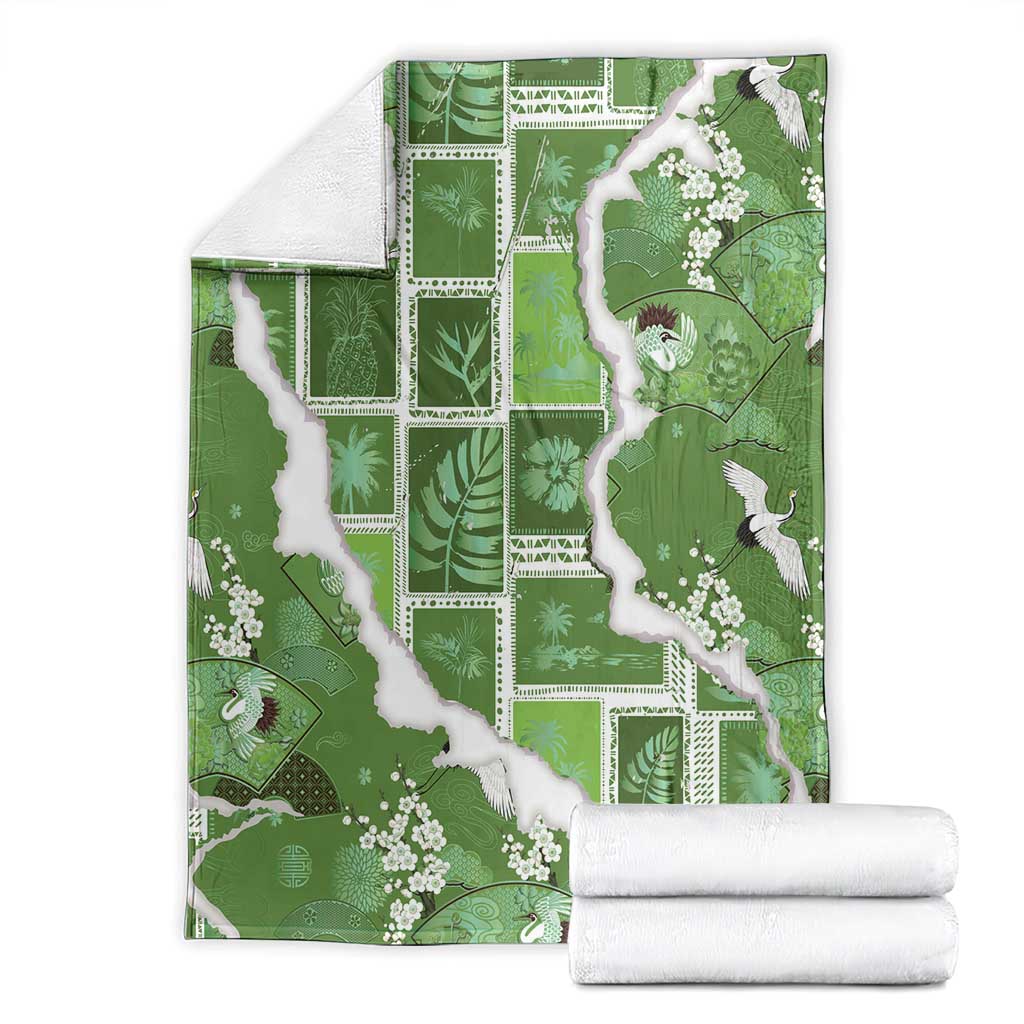 Hawaii Japanese Culture Sage Green Blanket Spring Cranes Aloha Pattern LT01 - Polynesian Pride