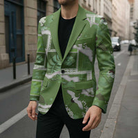 Hawaii Japanese Culture Sage Green Blazer Spring Cranes Aloha Pattern LT01 - Polynesian Pride