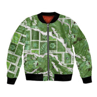 Hawaii Japanese Culture Sage Green Bomber Jacket Spring Cranes Aloha Pattern LT01 Unisex Sage - Polynesian Pride