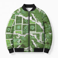 Hawaii Japanese Culture Sage Green Bomber Puffer Jacket Spring Cranes Aloha Pattern LT01 Unisex Sage - Polynesian Pride