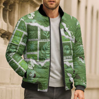 Hawaii Japanese Culture Sage Green Bomber Puffer Jacket Spring Cranes Aloha Pattern LT01 - Polynesian Pride