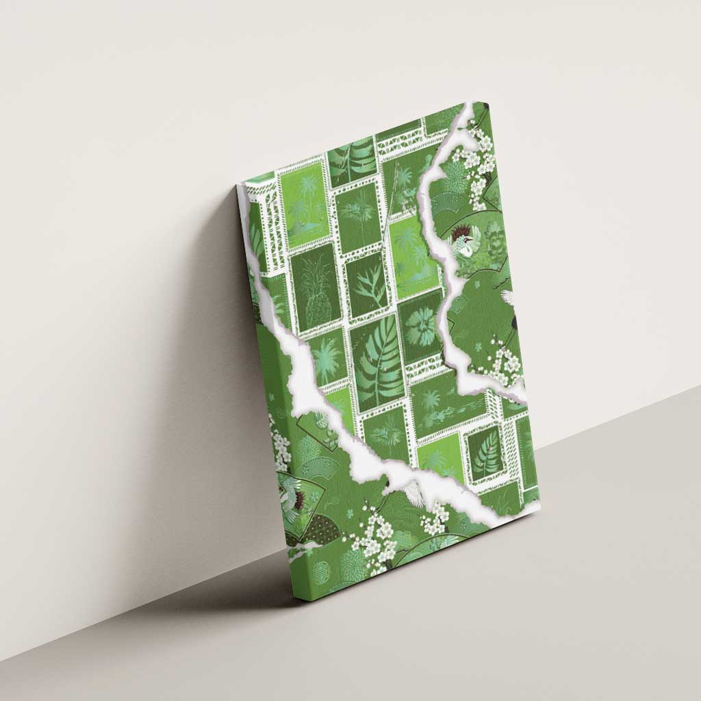 Hawaii Japanese Culture Sage Green Canvas Wall Art Spring Cranes Aloha Pattern LT01 - Polynesian Pride