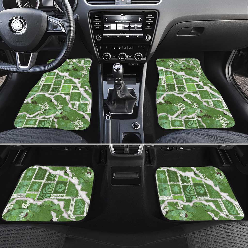 Hawaii Japanese Culture Sage Green Car Mats Spring Cranes Aloha Pattern LT01 Set 4pcs Sage - Polynesian Pride