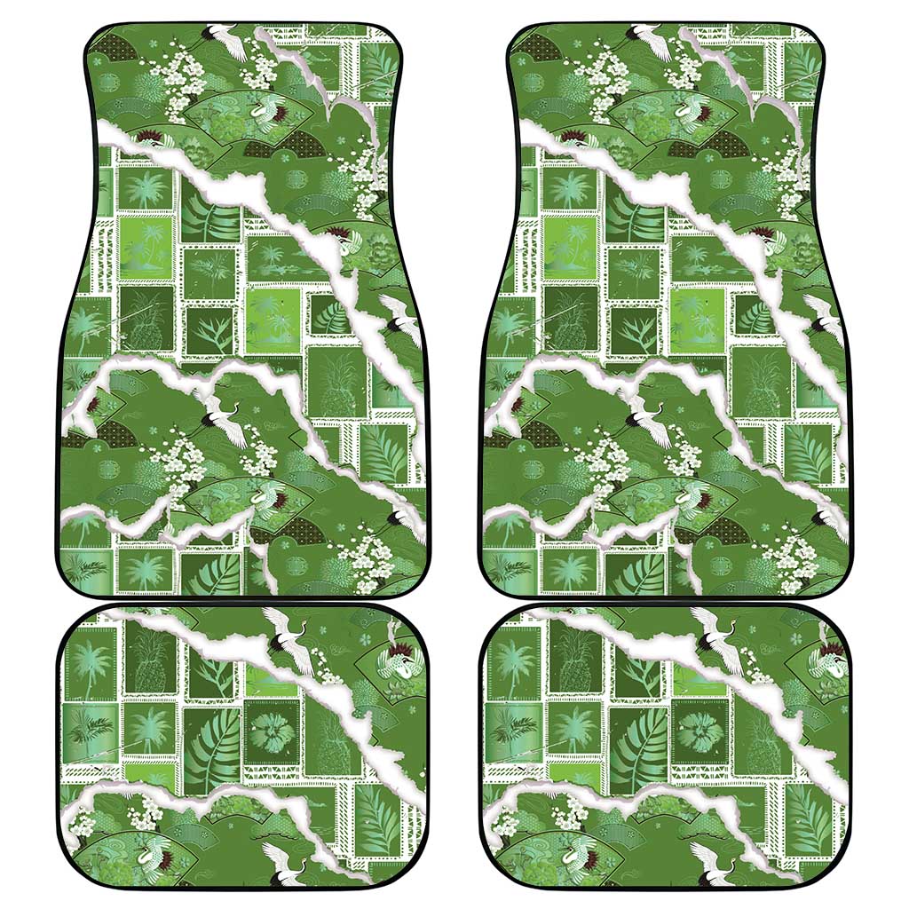 Hawaii Japanese Culture Sage Green Car Mats Spring Cranes Aloha Pattern LT01 - Polynesian Pride