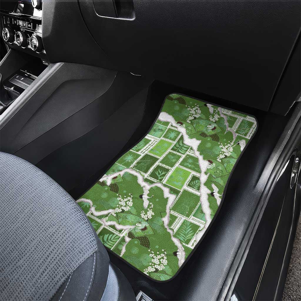 Hawaii Japanese Culture Sage Green Car Mats Spring Cranes Aloha Pattern LT01 - Polynesian Pride
