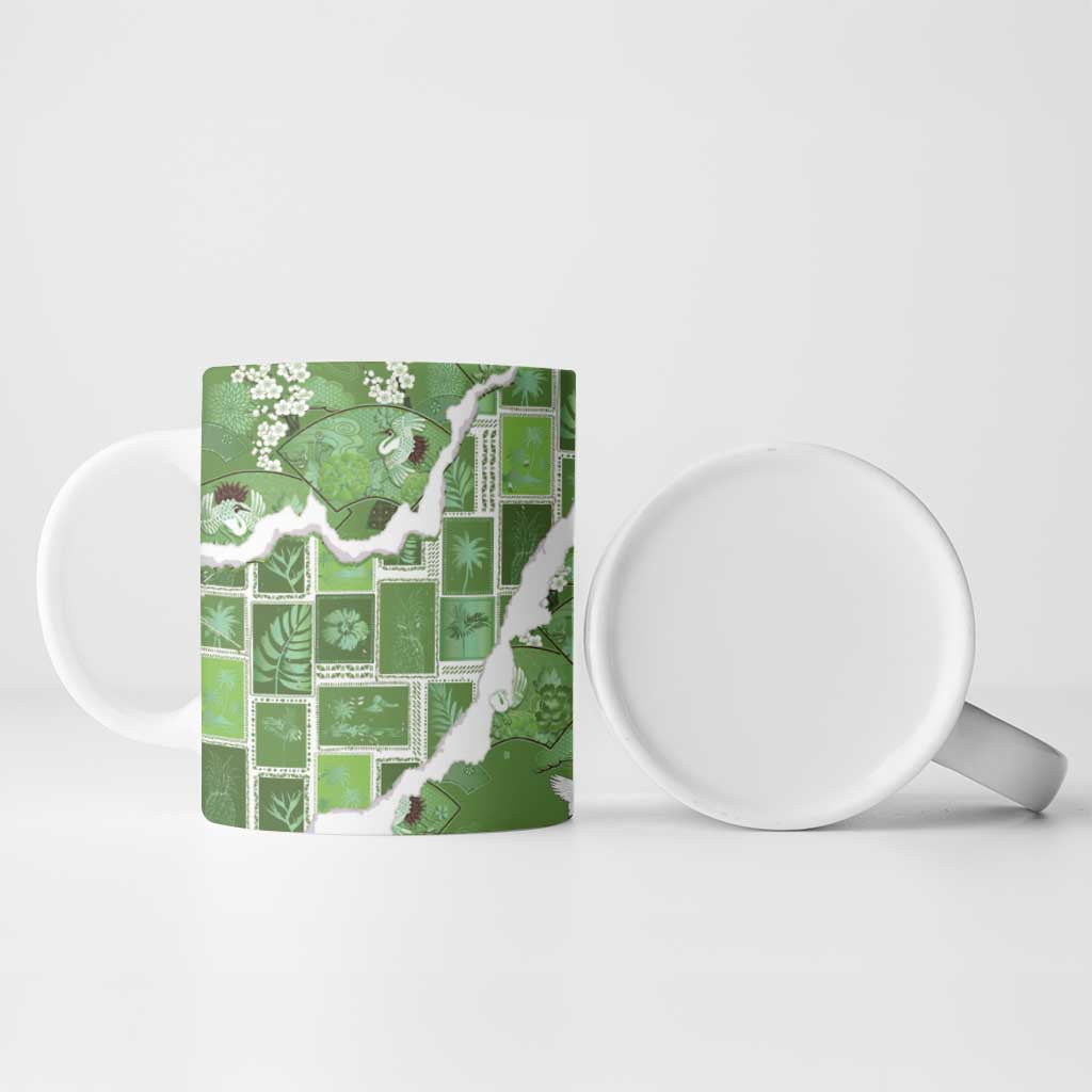 Hawaii Japanese Culture Sage Green Ceramic Mug Spring Cranes Aloha Pattern LT01 - Polynesian Pride