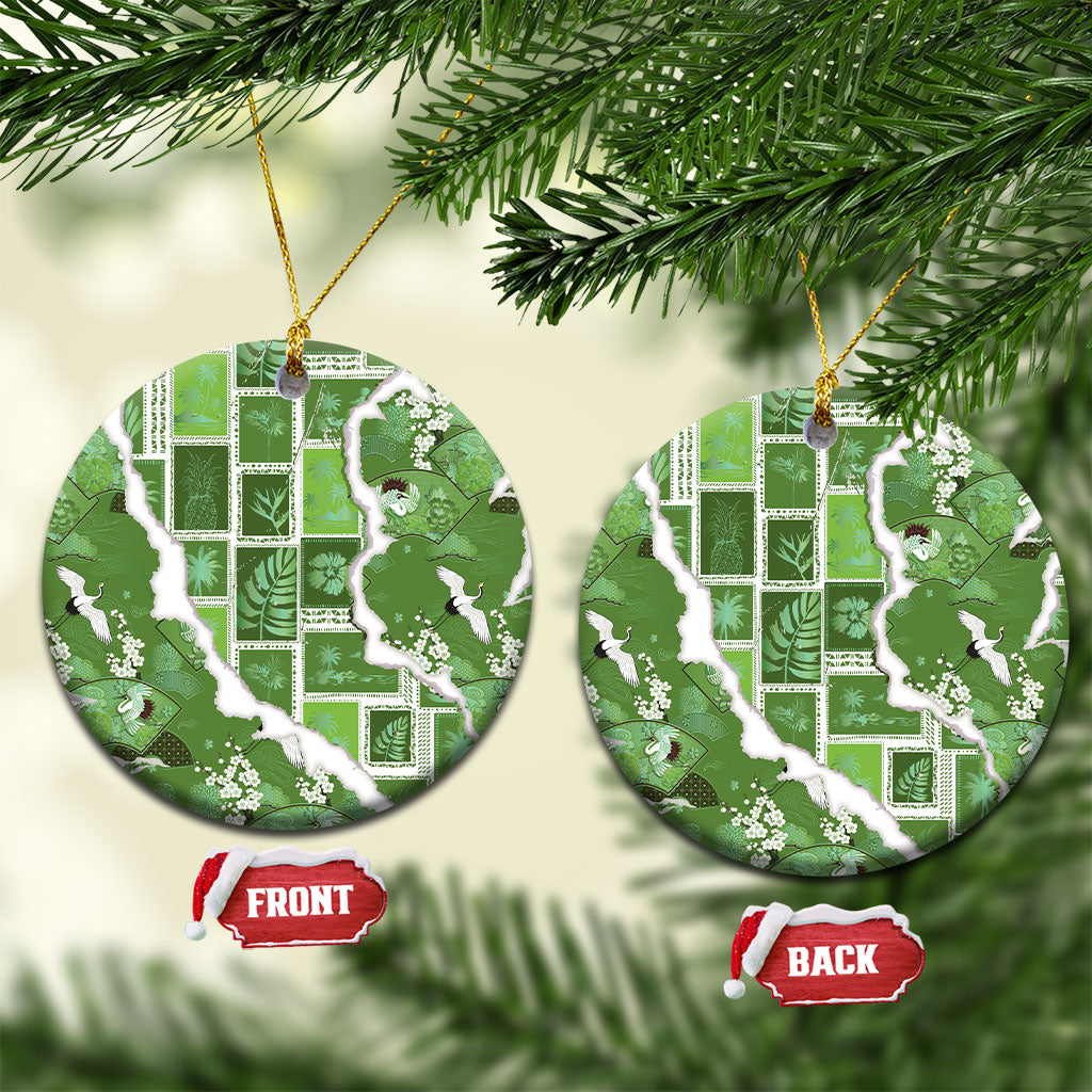 Hawaii Japanese Culture Sage Green Ceramic Ornament Spring Cranes Aloha Pattern LT01 Circle Sage - Polynesian Pride