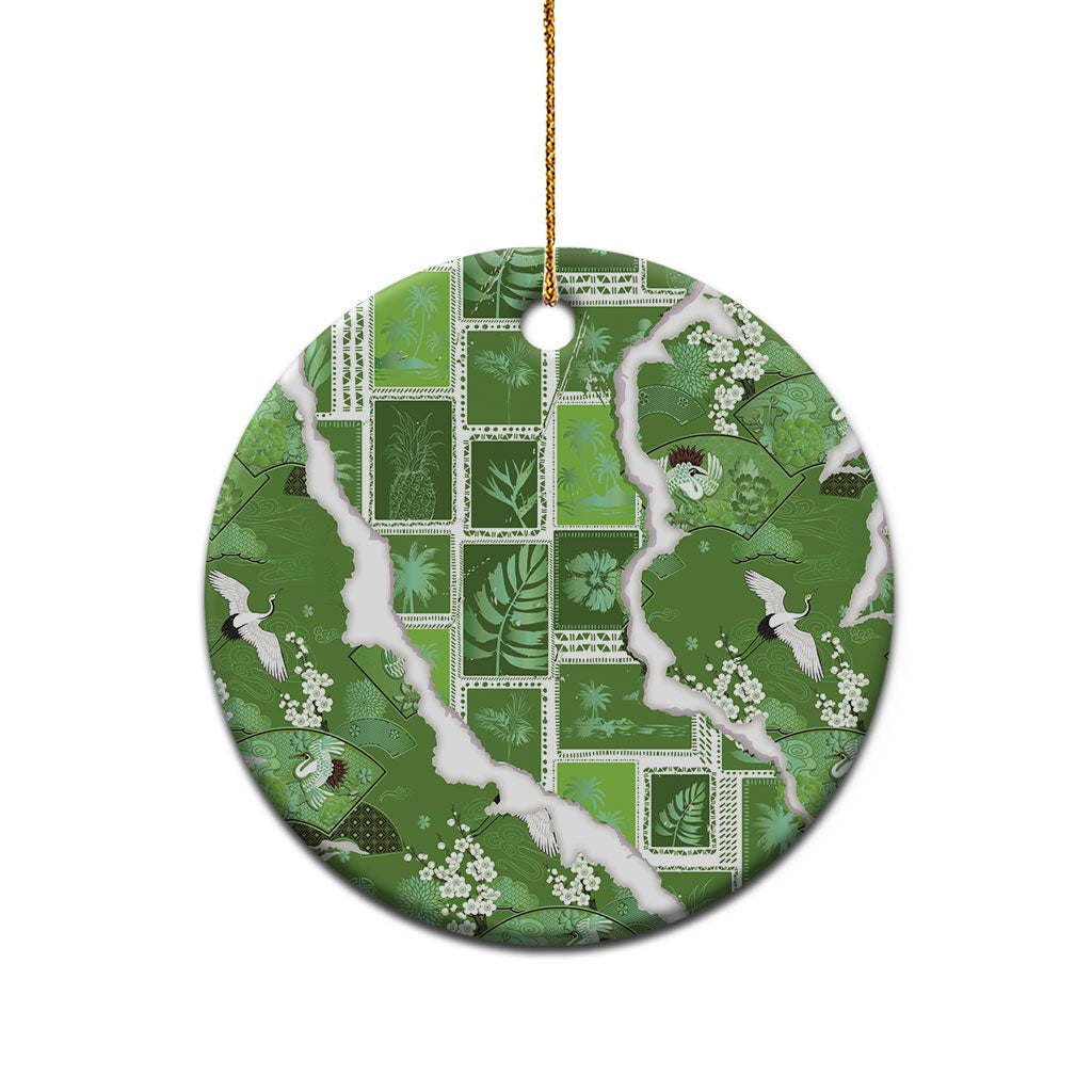 Hawaii Japanese Culture Sage Green Ceramic Ornament Spring Cranes Aloha Pattern LT01 - Polynesian Pride