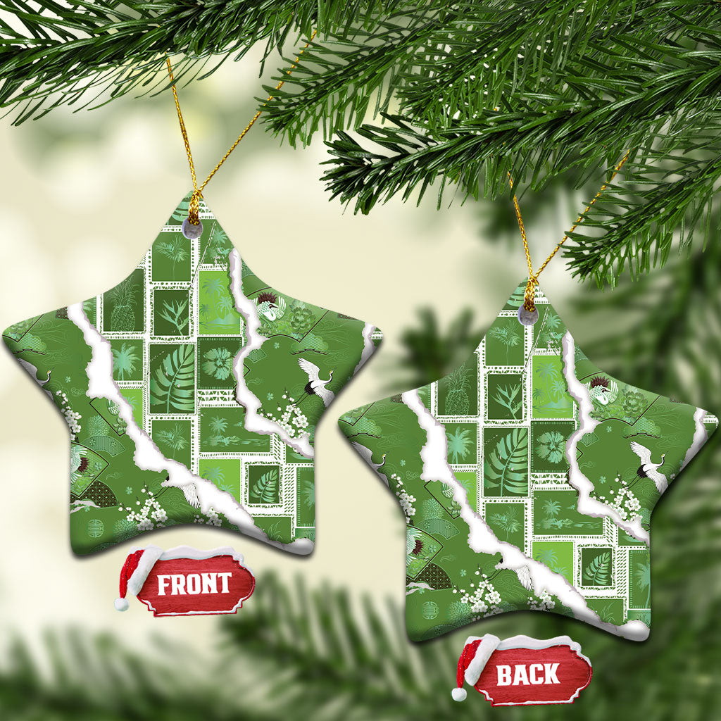 Hawaii Japanese Culture Sage Green Ceramic Ornament Spring Cranes Aloha Pattern LT01 Star Sage - Polynesian Pride