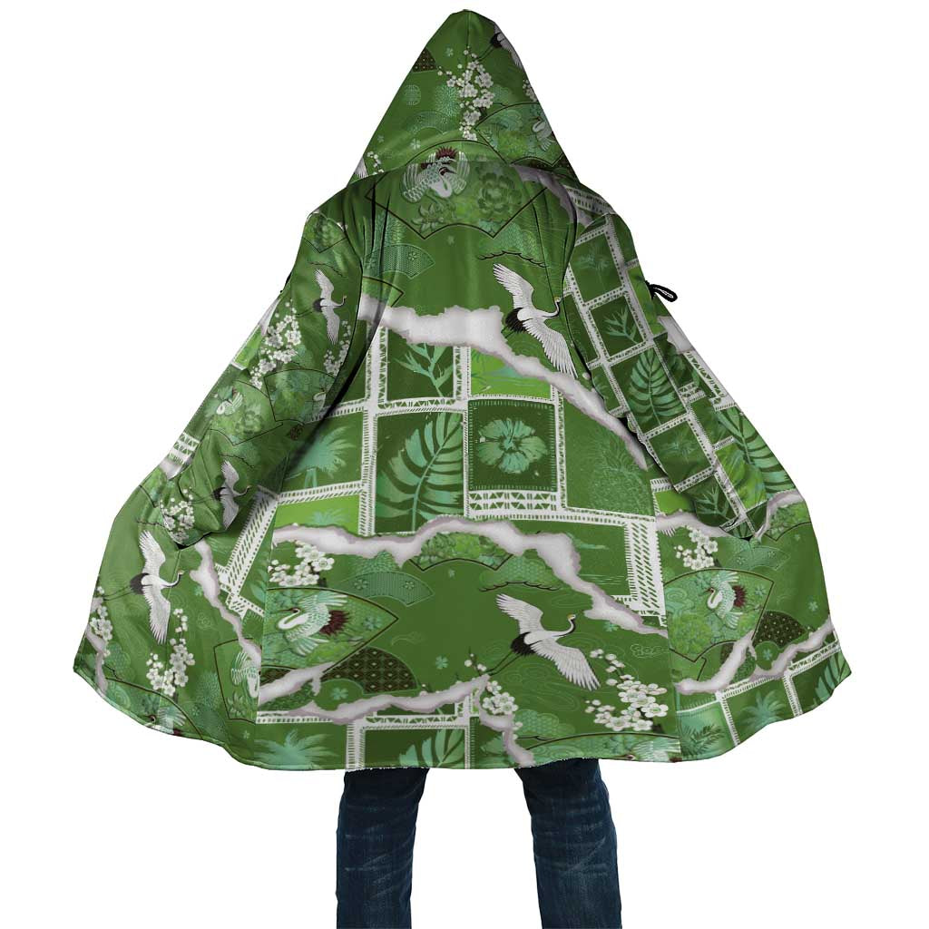 Hawaii Japanese Culture Sage Green Cloak Spring Cranes Aloha Pattern LT01 Unisex Sage - Polynesian Pride