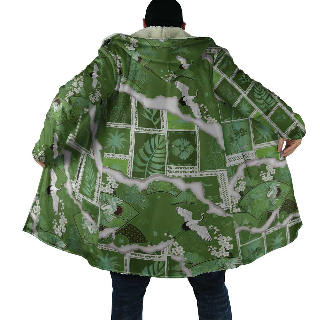 Hawaii Japanese Culture Sage Green Cloak Spring Cranes Aloha Pattern LT01 - Polynesian Pride
