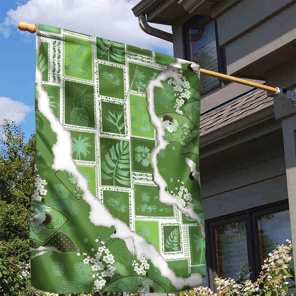 Hawaii Japanese Culture Sage Green Garden Flag Spring Cranes Aloha Pattern LT01 - Polynesian Pride
