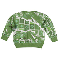 Hawaii Japanese Culture Sage Green Kid Ugly Christmas Sweater Spring Cranes Aloha Pattern LT01 - Polynesian Pride