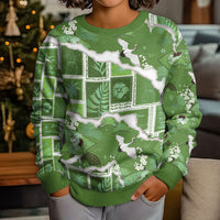 Hawaii Japanese Culture Sage Green Kid Ugly Christmas Sweater Spring Cranes Aloha Pattern LT01 - Polynesian Pride