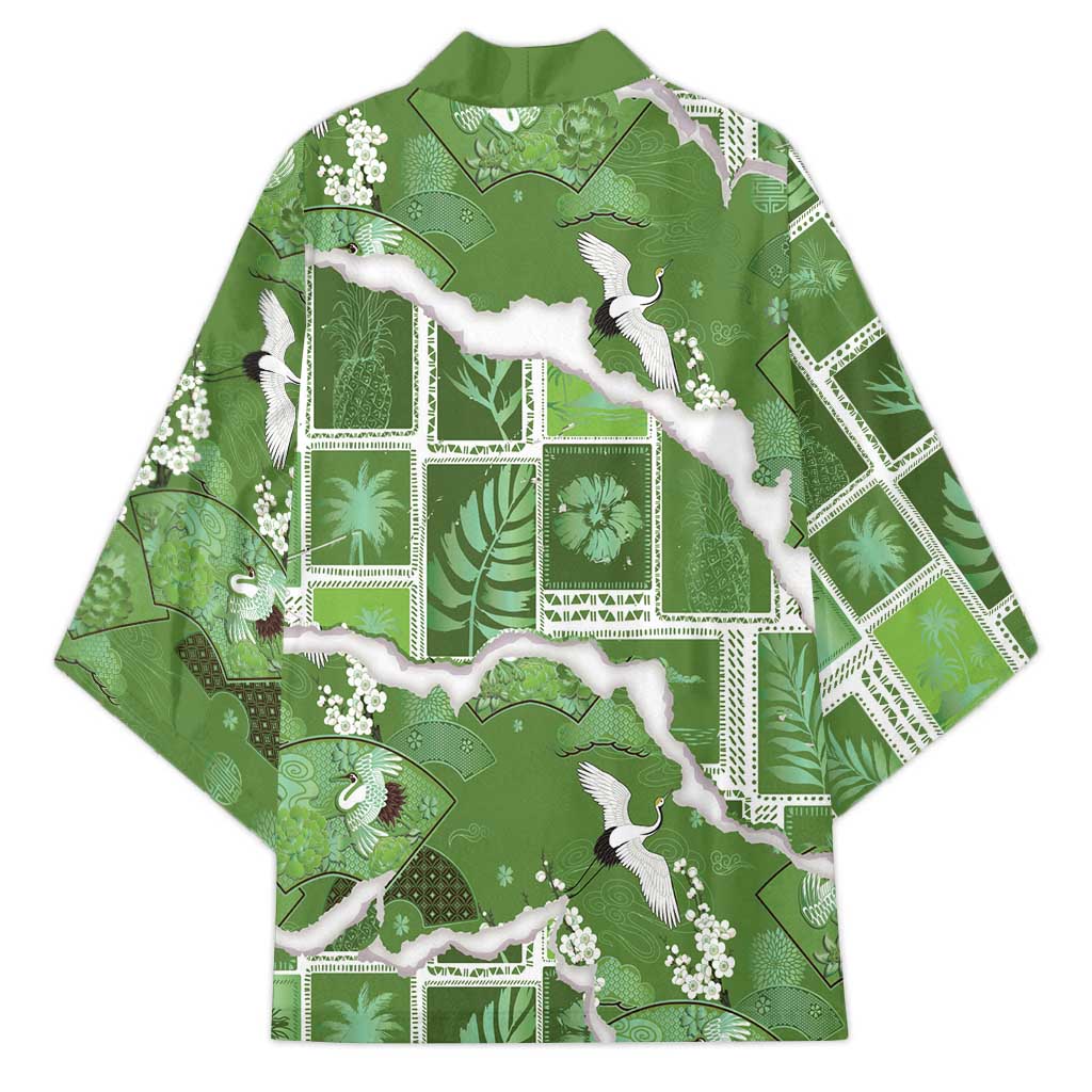 Hawaii Japanese Culture Sage Green Kimono Spring Cranes Aloha Pattern LT01 - Polynesian Pride