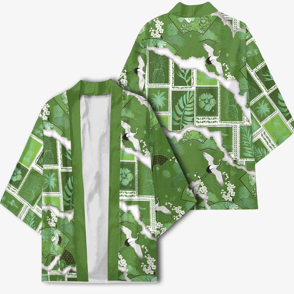 Hawaii Japanese Culture Sage Green Kimono Spring Cranes Aloha Pattern LT01 - Polynesian Pride