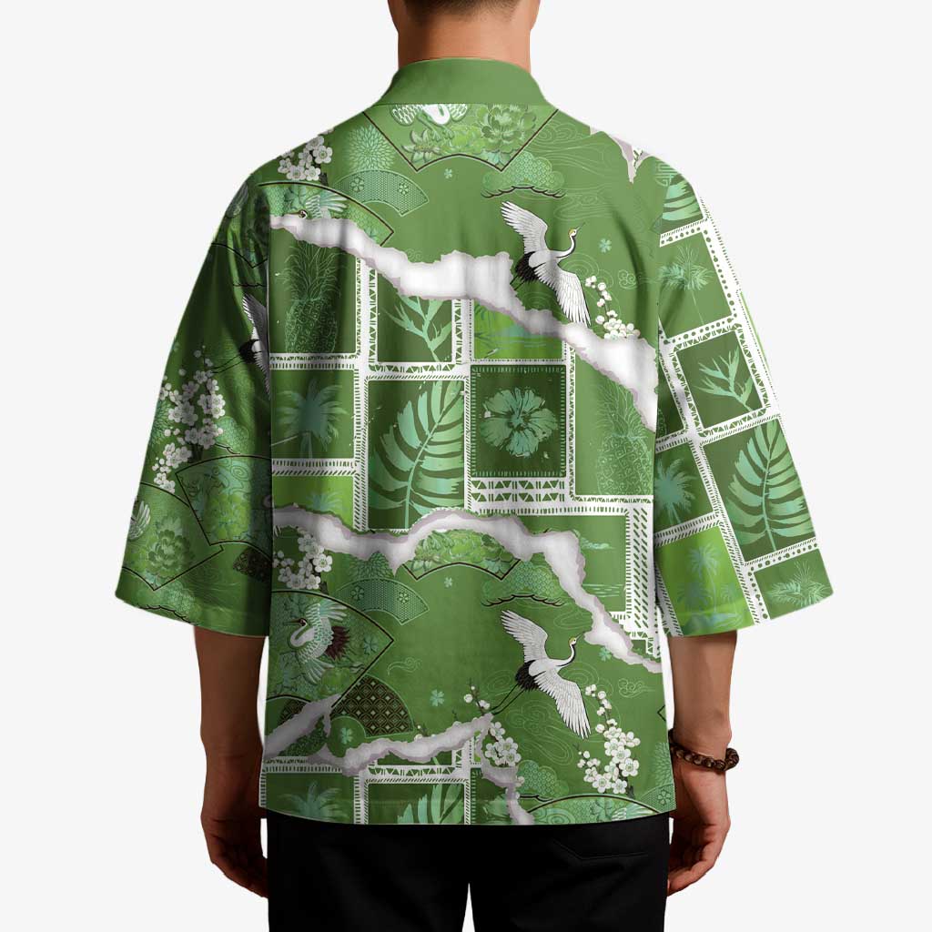 Hawaii Japanese Culture Sage Green Kimono Spring Cranes Aloha Pattern LT01 - Polynesian Pride