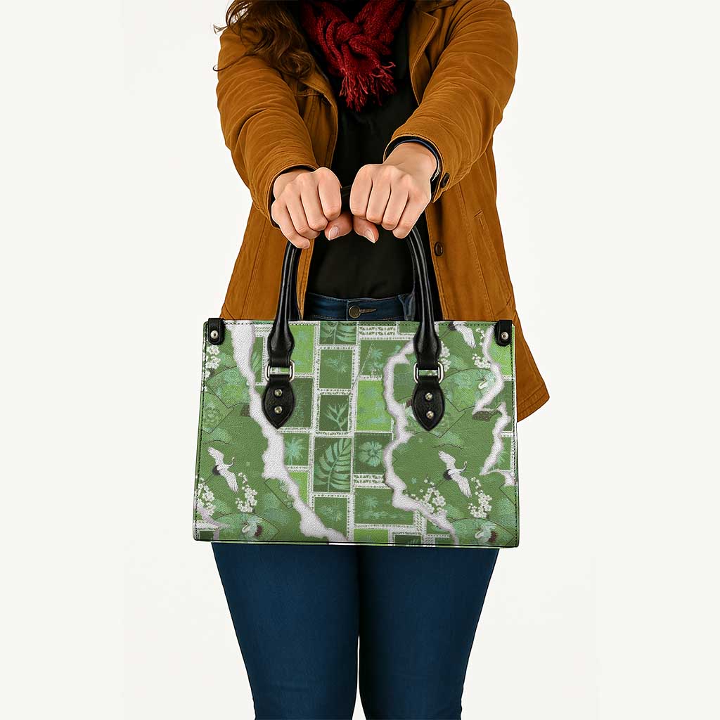 Hawaii Japanese Culture Sage Green Leather Bag Spring Cranes Aloha Pattern LT01 - Polynesian Pride