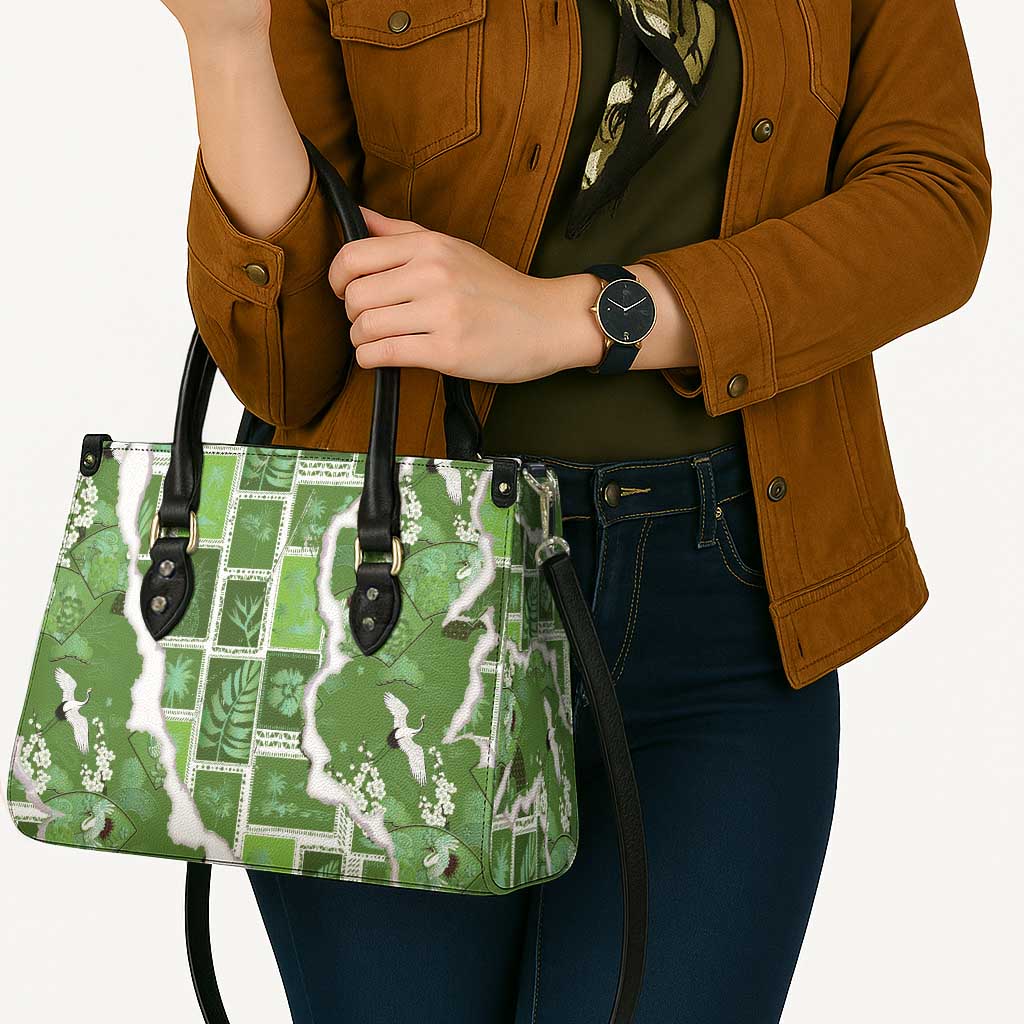 Hawaii Japanese Culture Sage Green Leather Bag Spring Cranes Aloha Pattern LT01 - Polynesian Pride