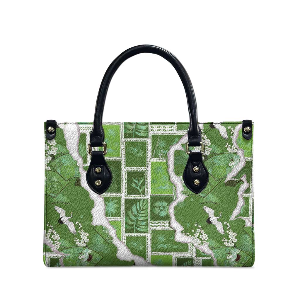 Hawaii Japanese Culture Sage Green Leather Bag Spring Cranes Aloha Pattern LT01 - Polynesian Pride