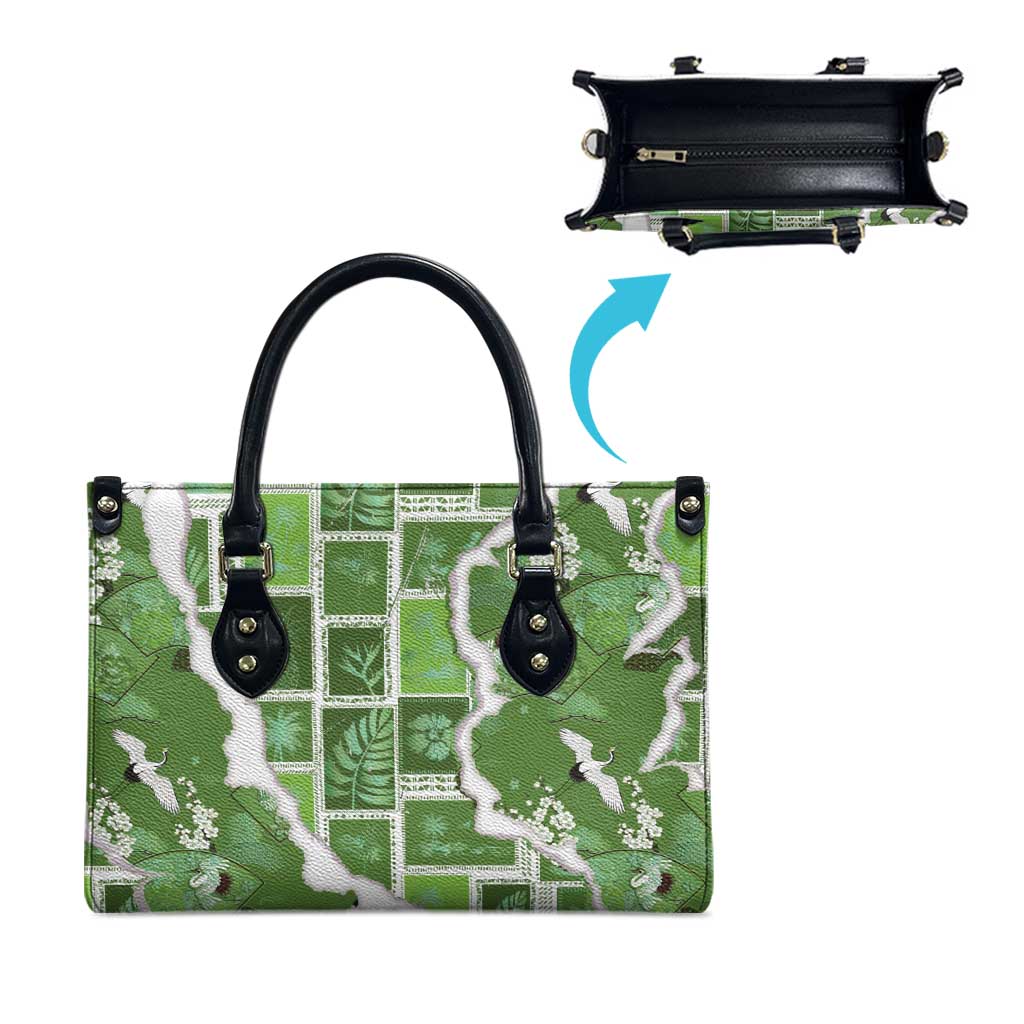 Hawaii Japanese Culture Sage Green Leather Bag Spring Cranes Aloha Pattern LT01 - Polynesian Pride