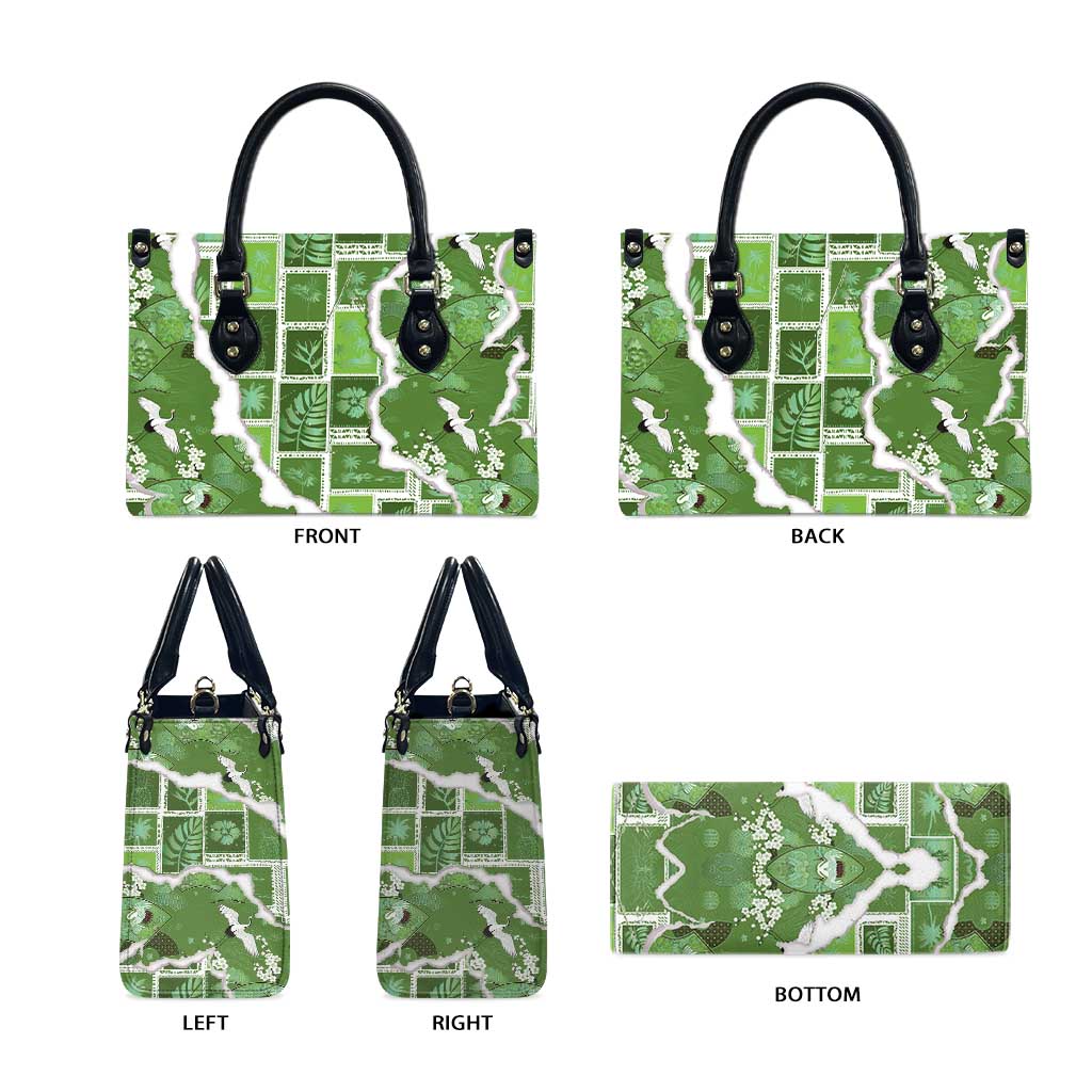 Hawaii Japanese Culture Sage Green Leather Bag Spring Cranes Aloha Pattern LT01 - Polynesian Pride