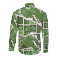 Hawaii Japanese Culture Sage Green Long Sleeve Button Shirt Spring Cranes Aloha Pattern LT01 - Polynesian Pride