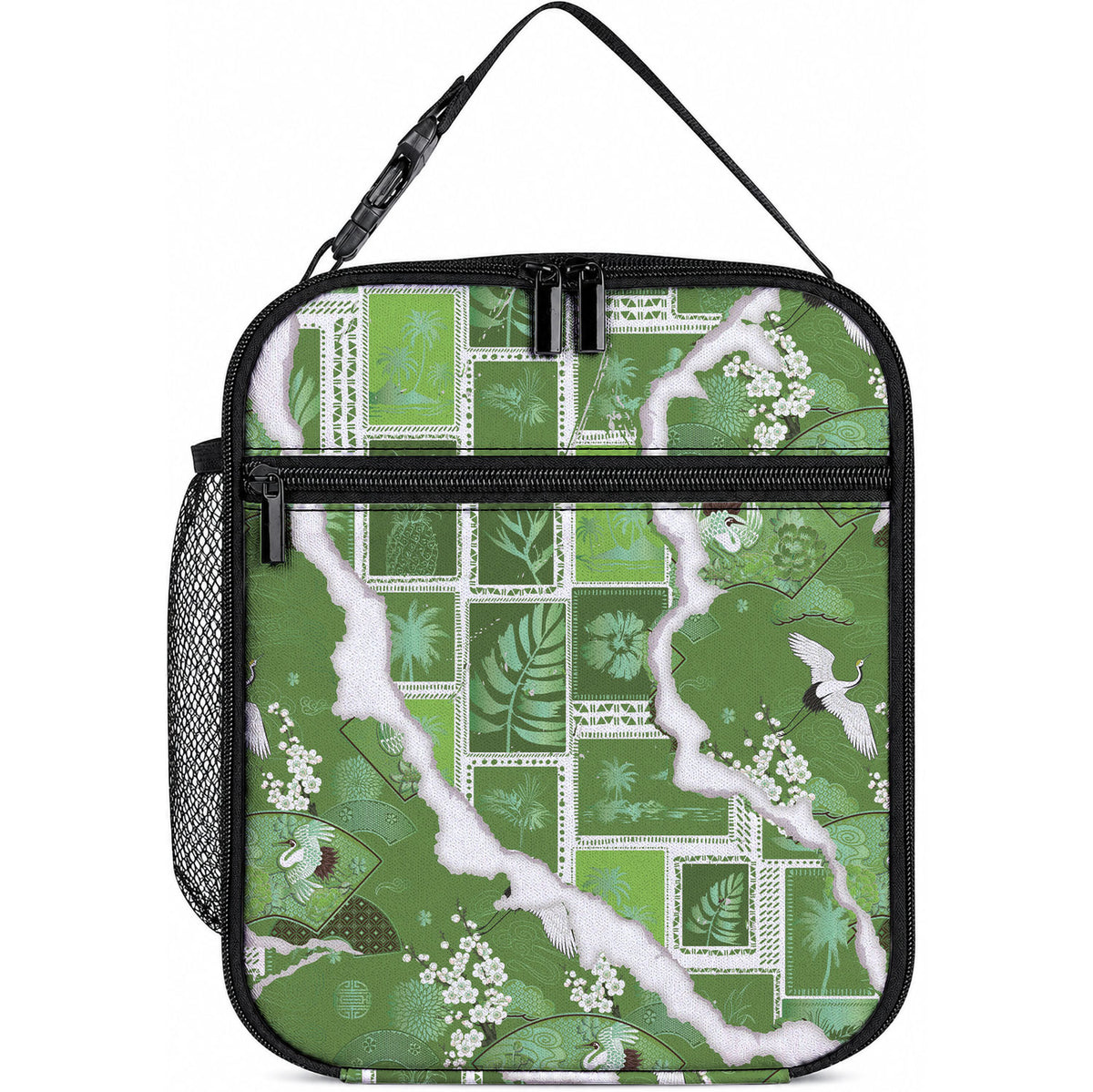 Hawaii Japanese Culture Sage Green Lunch Bag Spring Cranes Aloha Pattern LT01 10.2 × 8.3 × 4.3 inch Sage - Polynesian Pride