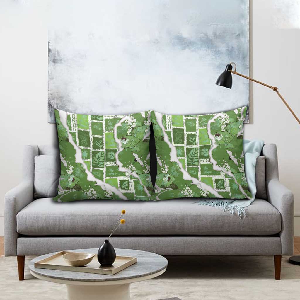 Hawaii Japanese Culture Sage Green Pillow Cover Spring Cranes Aloha Pattern LT01 - Polynesian Pride