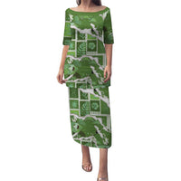 Hawaii Japanese Culture Sage Green Puletasi Spring Cranes Aloha Pattern LT01 Long Dress Sage - Polynesian Pride