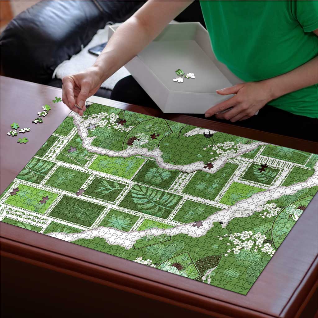 Hawaii Japanese Culture Sage Green Puzzle Spring Cranes Aloha Pattern LT01 - Polynesian Pride