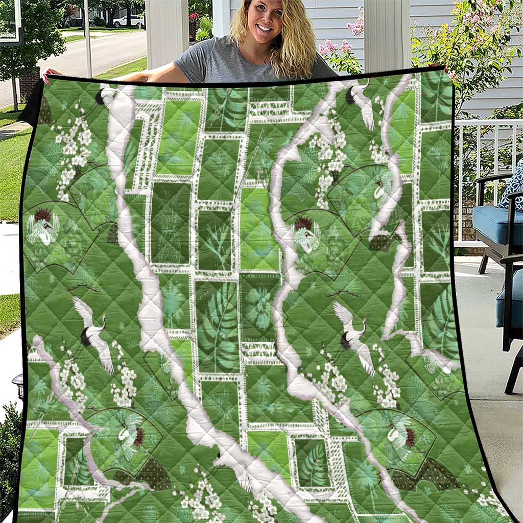 Hawaii Japanese Culture Sage Green Quilt Spring Cranes Aloha Pattern LT01 Sage - Polynesian Pride