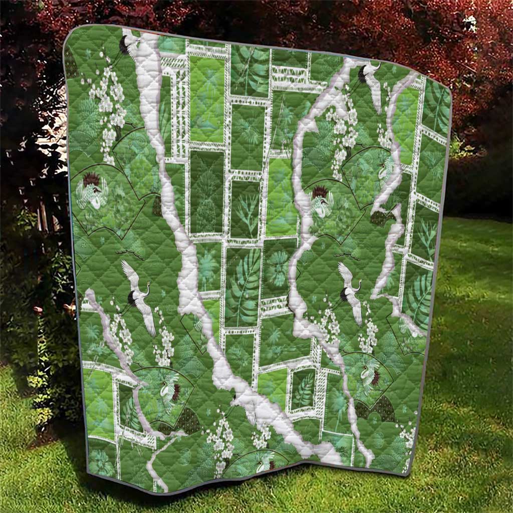 Hawaii Japanese Culture Sage Green Quilt Spring Cranes Aloha Pattern LT01 - Polynesian Pride