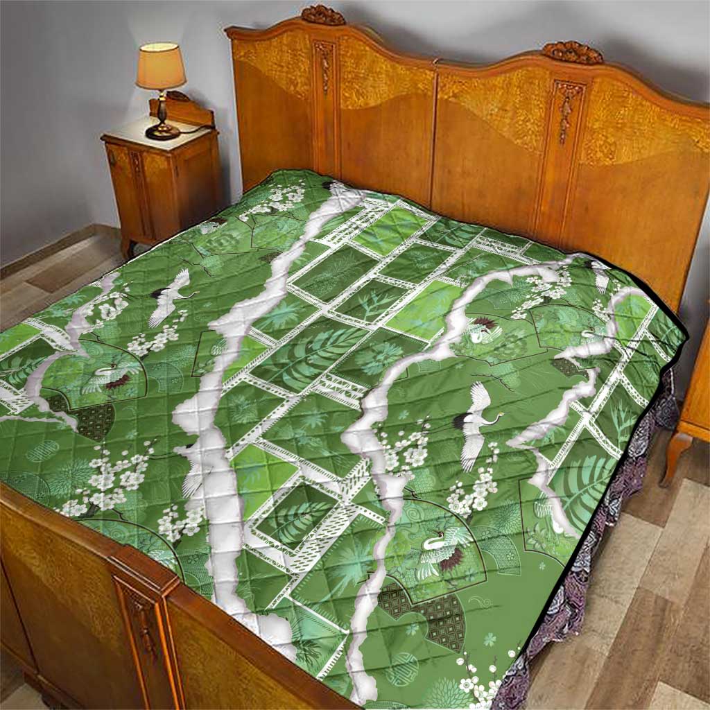 Hawaii Japanese Culture Sage Green Quilt Spring Cranes Aloha Pattern LT01 - Polynesian Pride