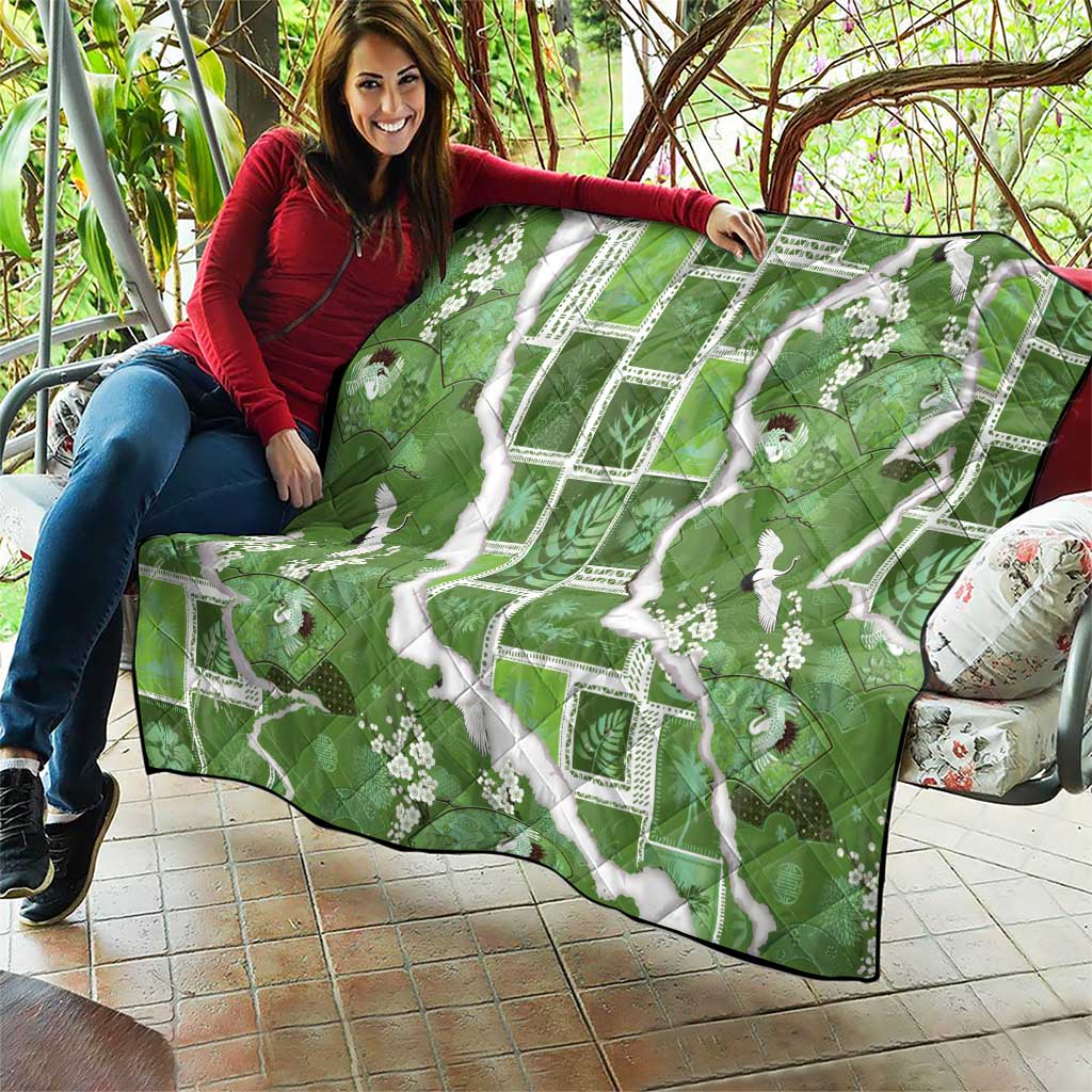 Hawaii Japanese Culture Sage Green Quilt Spring Cranes Aloha Pattern LT01 - Polynesian Pride