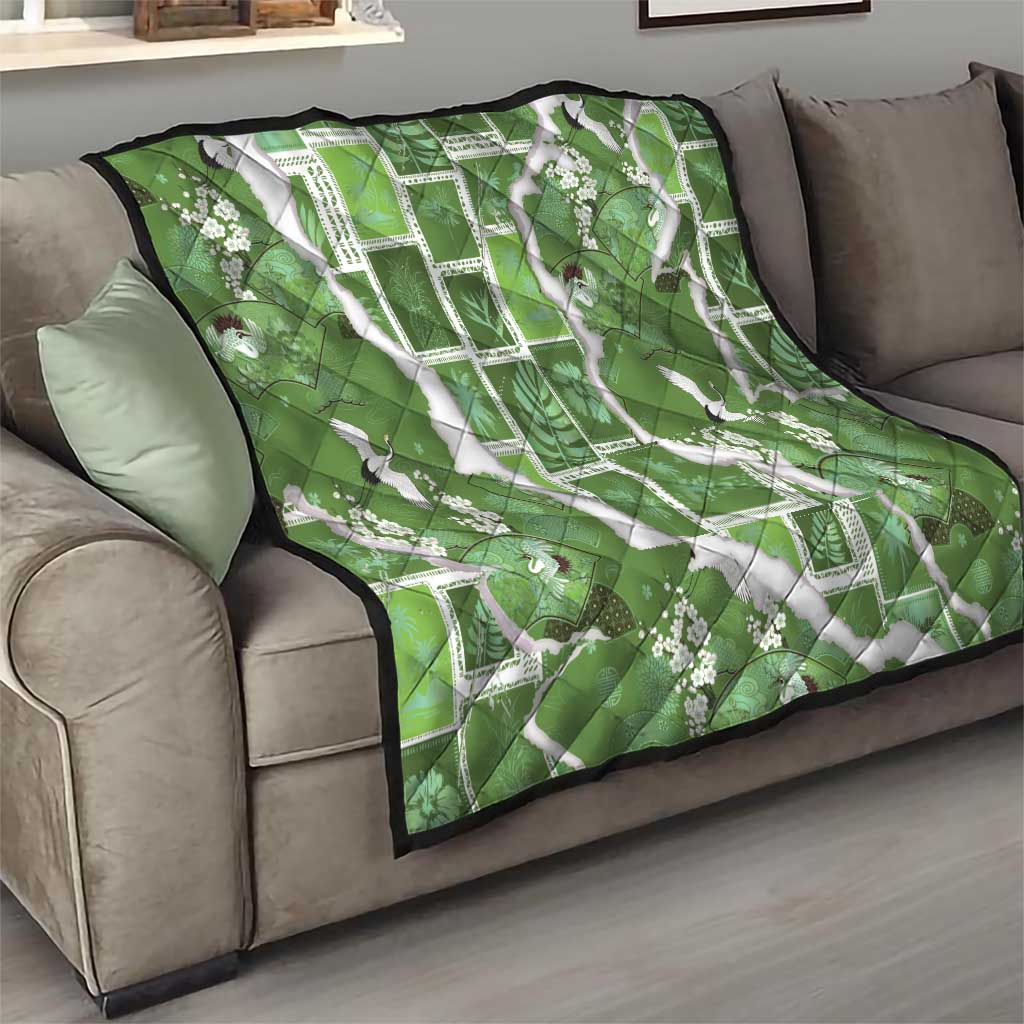 Hawaii Japanese Culture Sage Green Quilt Spring Cranes Aloha Pattern LT01 - Polynesian Pride