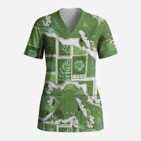 Hawaii Japanese Culture Sage Green Scrub Top Spring Cranes Aloha Pattern LT01 Adult Sage - Polynesian Pride