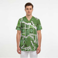 Hawaii Japanese Culture Sage Green Scrub Top Spring Cranes Aloha Pattern LT01 - Polynesian Pride