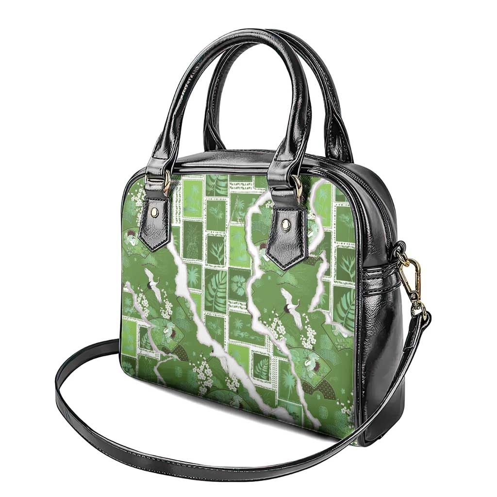 Hawaii Japanese Culture Sage Green Shoulder Handbag Spring Cranes Aloha Pattern LT01 - Polynesian Pride
