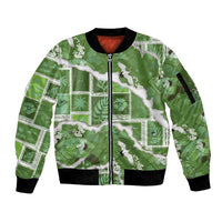 Hawaii Japanese Culture Sage Green Sleeve Zip Bomber Jacket Spring Cranes Aloha Pattern LT01 Unisex Sage - Polynesian Pride