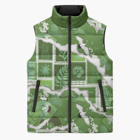 Hawaii Japanese Culture Sage Green Sleeveless Puffer Jacket Spring Cranes Aloha Pattern LT01 Unisex Sage - Polynesian Pride