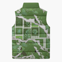 Hawaii Japanese Culture Sage Green Sleeveless Puffer Jacket Spring Cranes Aloha Pattern LT01 - Polynesian Pride