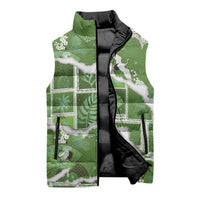 Hawaii Japanese Culture Sage Green Sleeveless Puffer Jacket Spring Cranes Aloha Pattern LT01 - Polynesian Pride